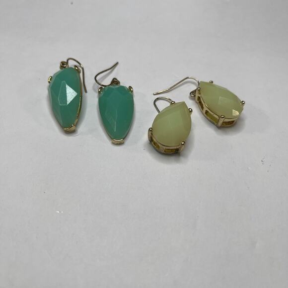 Two pair of dangle earrings druzy drusy style turquoise cream yellow faceted - Picture 2 of 10